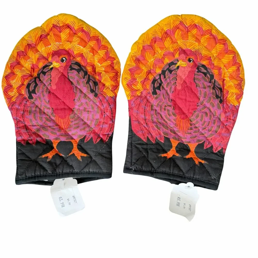 Vintage Turkey Oven Mitt Pair 1993 Boston Warehouse with TAGS Thanksgiving READ